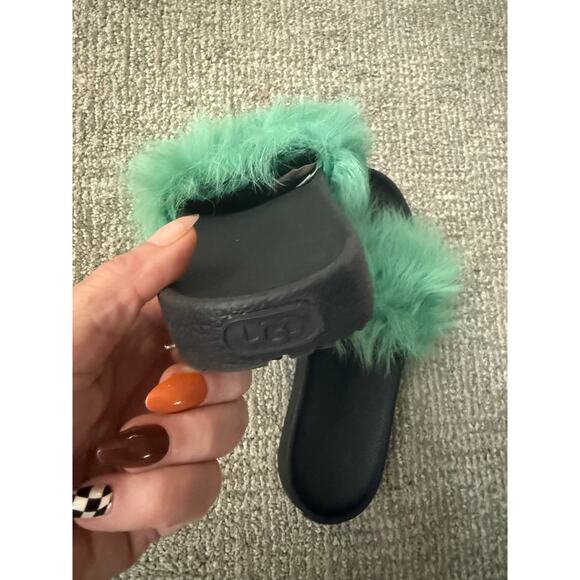 Ugg mint green fuzzier Sherpa lined slide sandals womens 7 - Picture 2 of 8